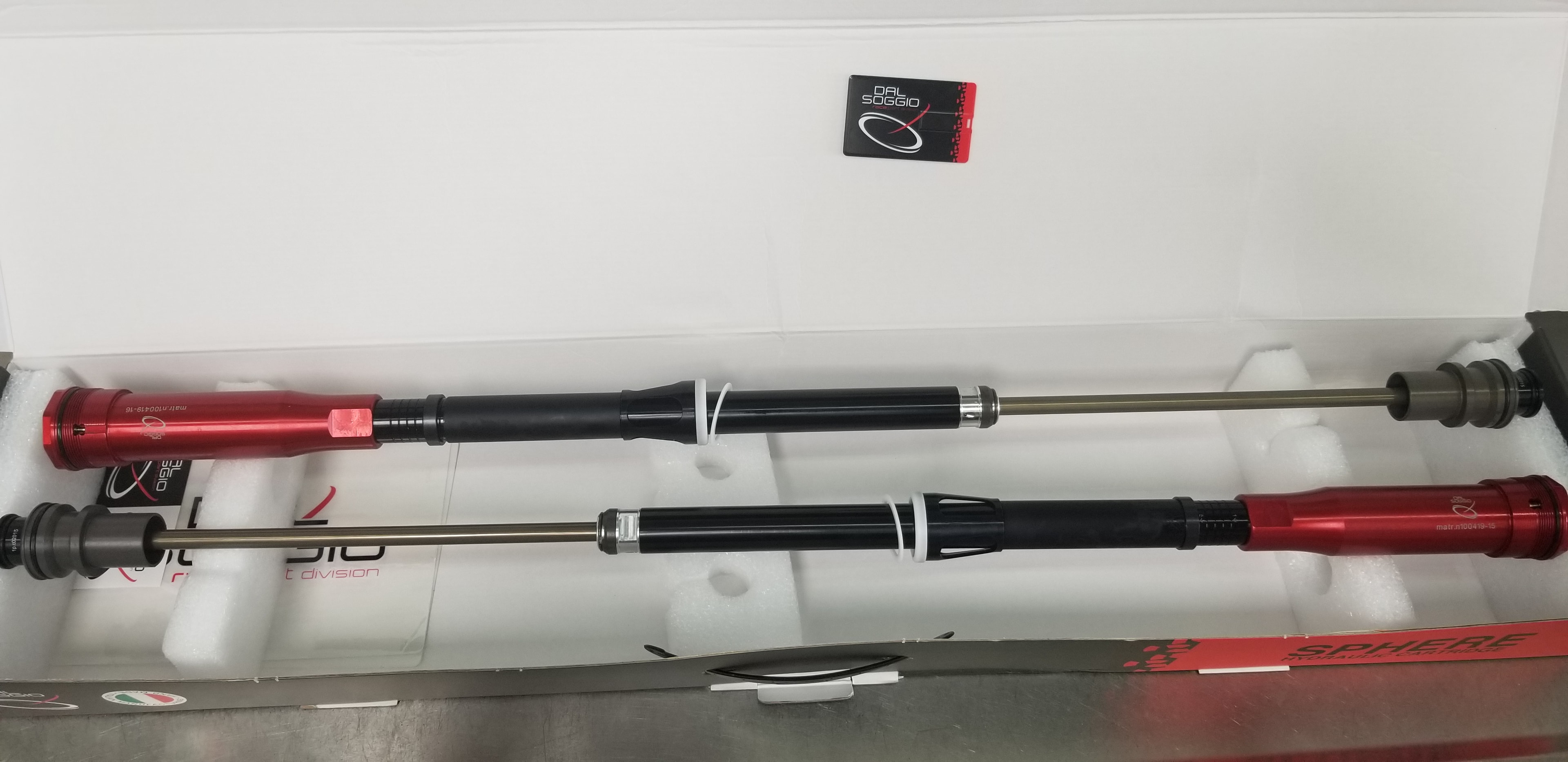 Dal Soggio Sphere fork legs laid out in box