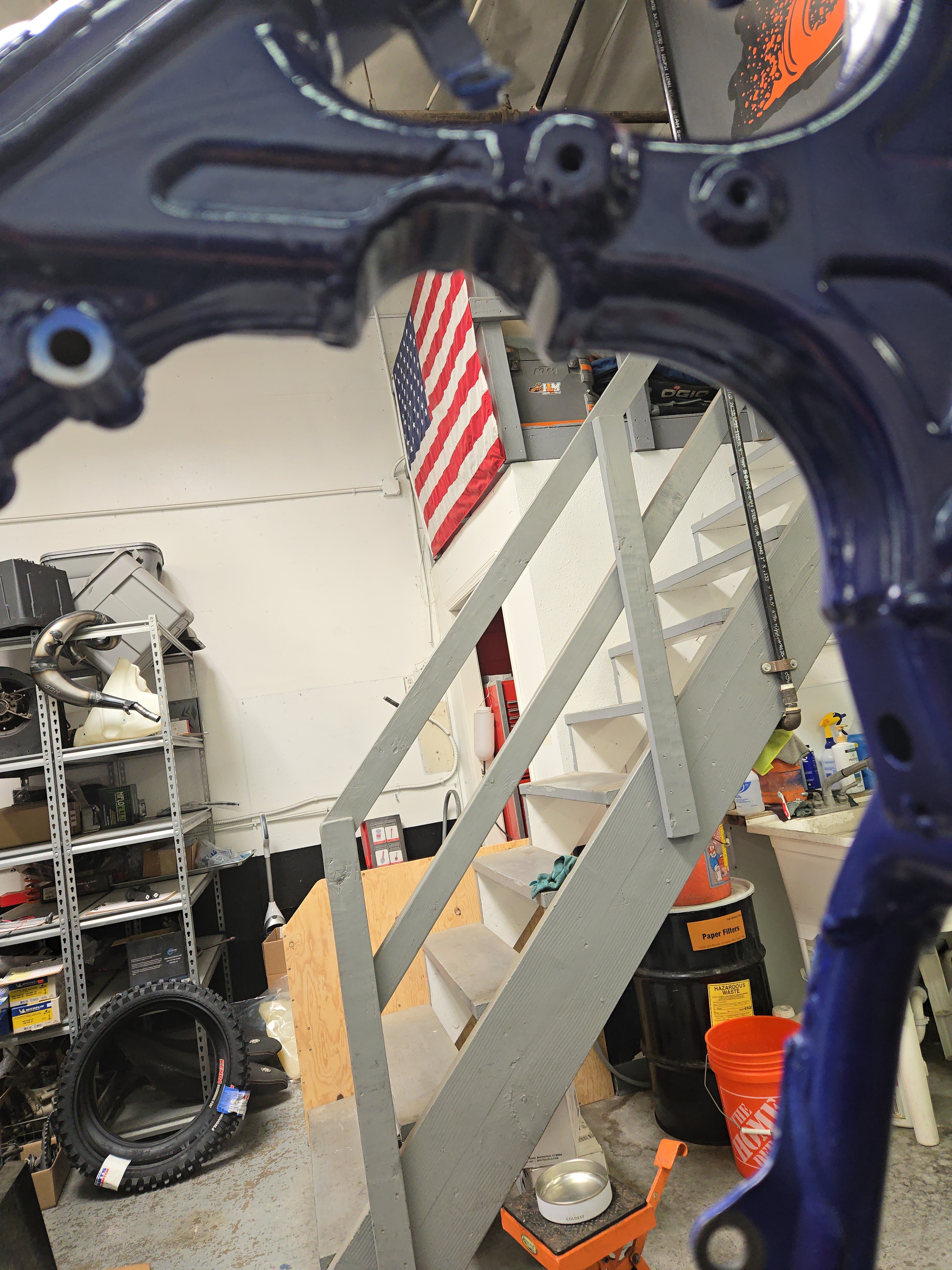Garage interior with American flag